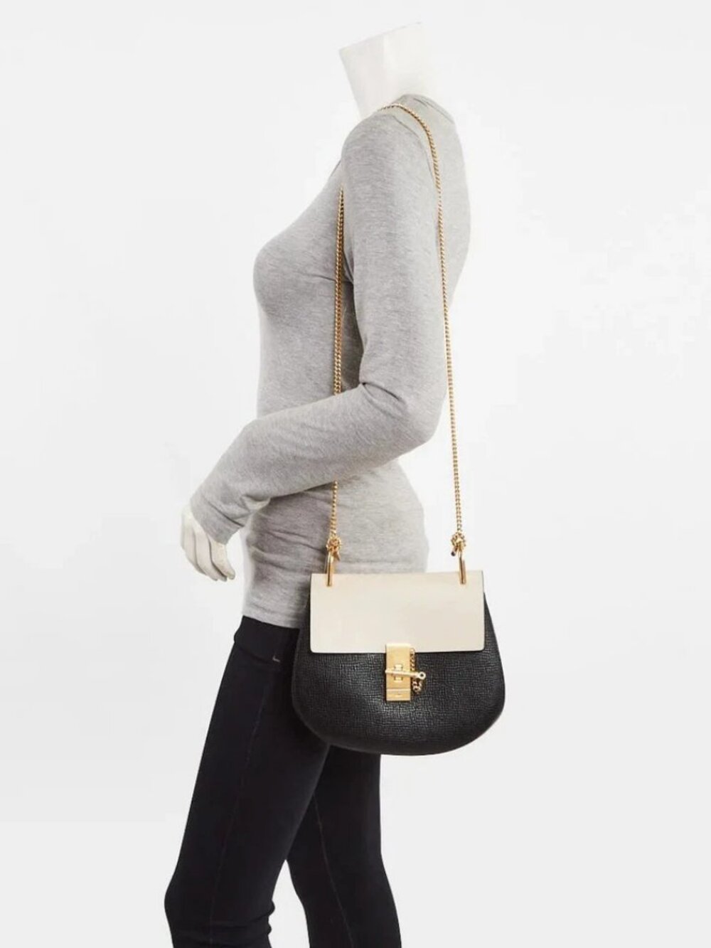 Chloe Black/Beige Pebbled Leather Small Drew Bag